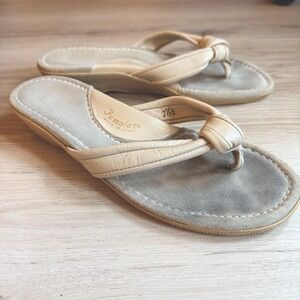 70's/80's Famolare Italian‎ Ladies 7.5 Narrow Ivory Leather Open Toe Wedge